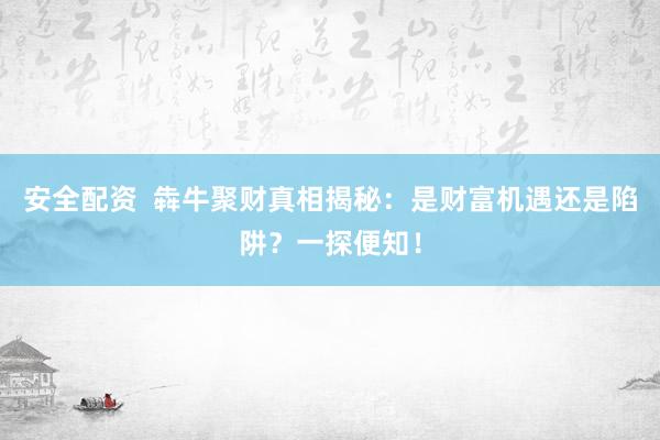 安全配资  犇牛聚财真相揭秘：是财富机遇还是陷阱？一探便知！