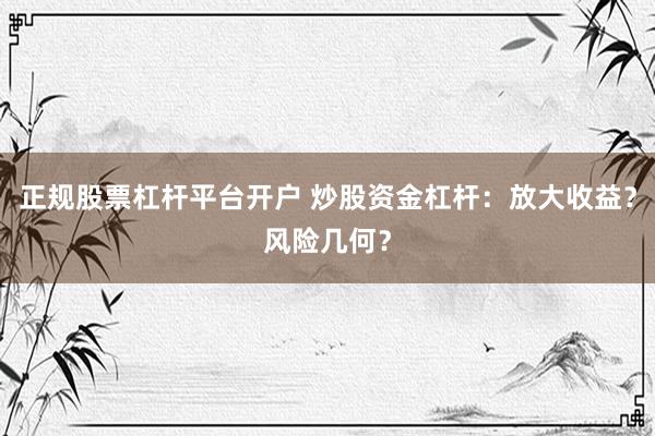 正规股票杠杆平台开户 炒股资金杠杆：放大收益？风险几何？