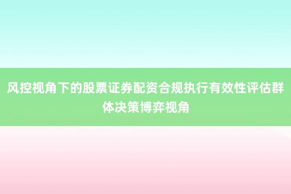 风控视角下的股票证券配资合规执行有效性评估群体决策博弈视角