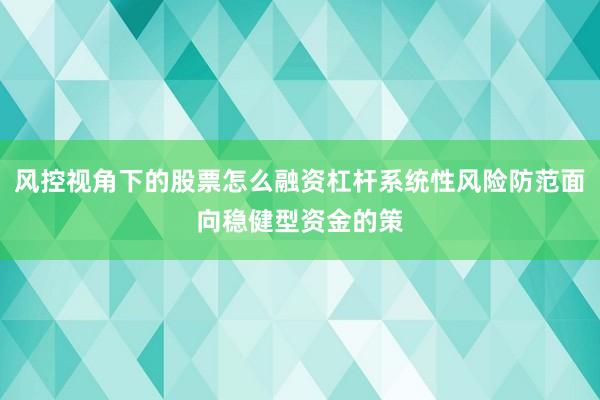 风控视角下的股票怎么融资杠杆系统性风险防范面向稳健型资金的策