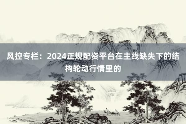 风控专栏：2024正规配资平台在主线缺失下的结构轮动行情里的