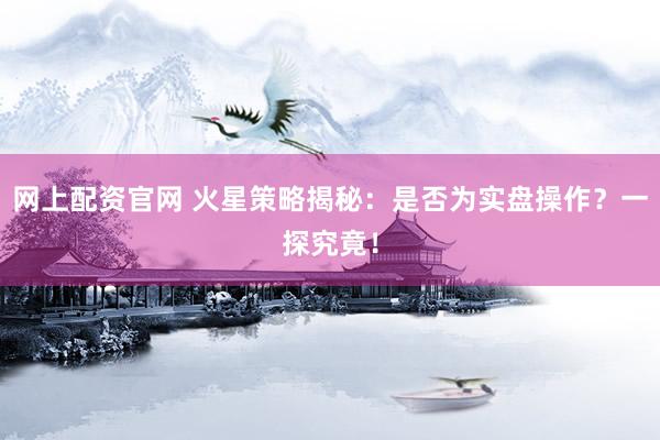 网上配资官网 火星策略揭秘：是否为实盘操作？一探究竟！